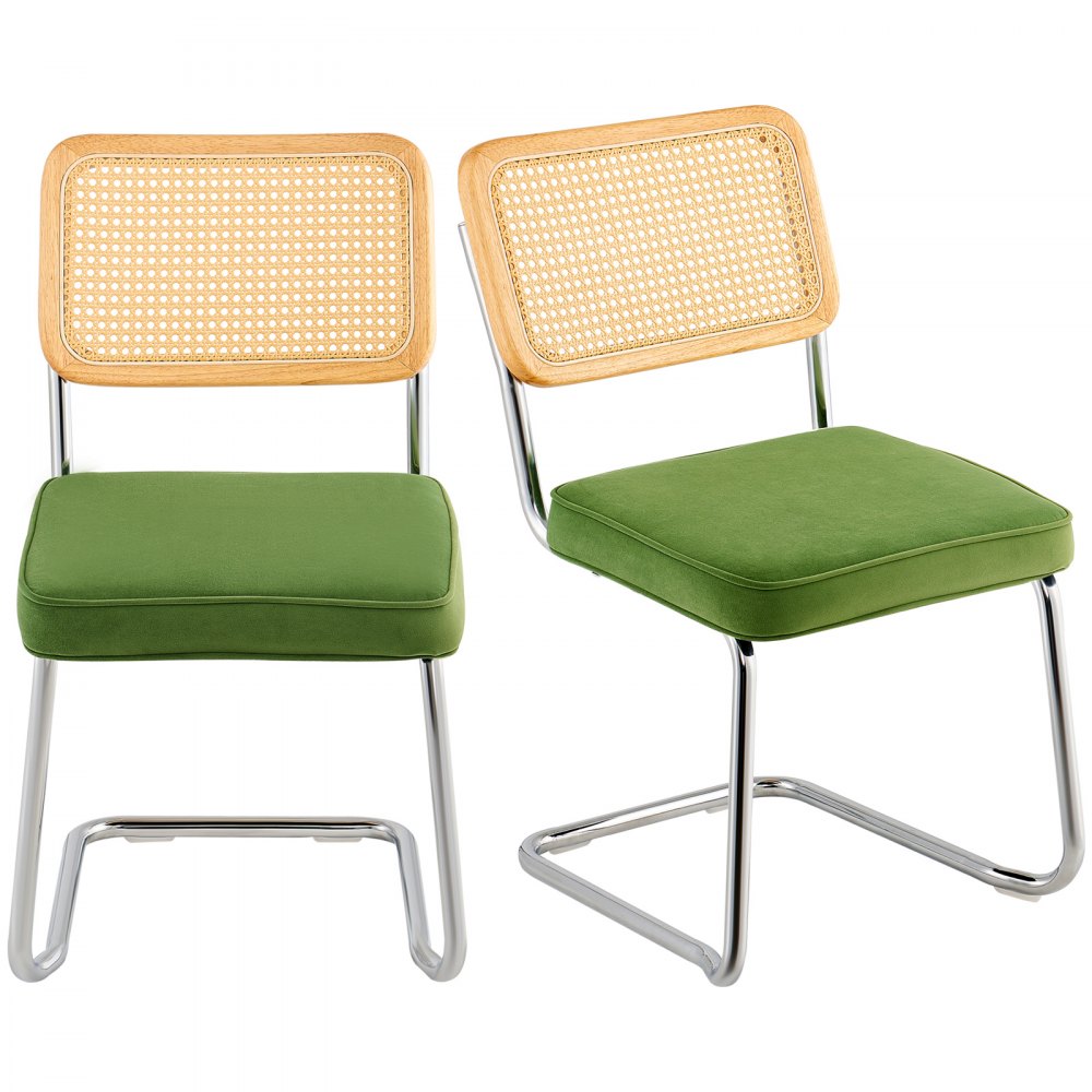 VEVOR Rattan Dining Chairs Set of 2, Mid Century Modern Dining Chair, Upholstered Velvet Accent Chair with Rattan Back, Retro Dining Room Kitchen Chair for Living Room, Bedroom, Office (18.1 Inch) - TBYCYTERLS206AHX9V0