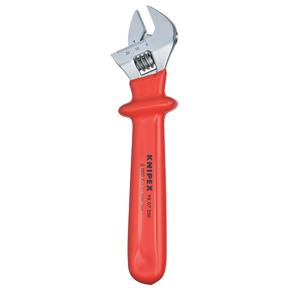 Knipex Adj. Wrench, Ins., 10", 1-1/8" Cap., Chrome - 98 07 250