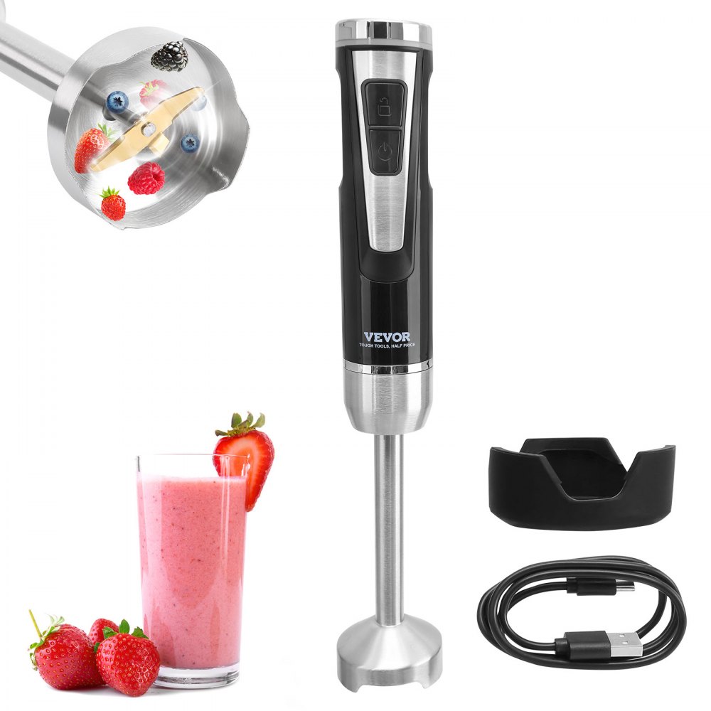 VEVOR Commercial Immersion Blender, 200 Watt 8-Speed Heavy Duty Immersion Blender, Stainless Steel Blade Copper Motor Hand Mixer, USB Charging Cable Multi-purpose Easy Control Grip Stick Mixer, Black - QXCDSCJ200W84IAINV1