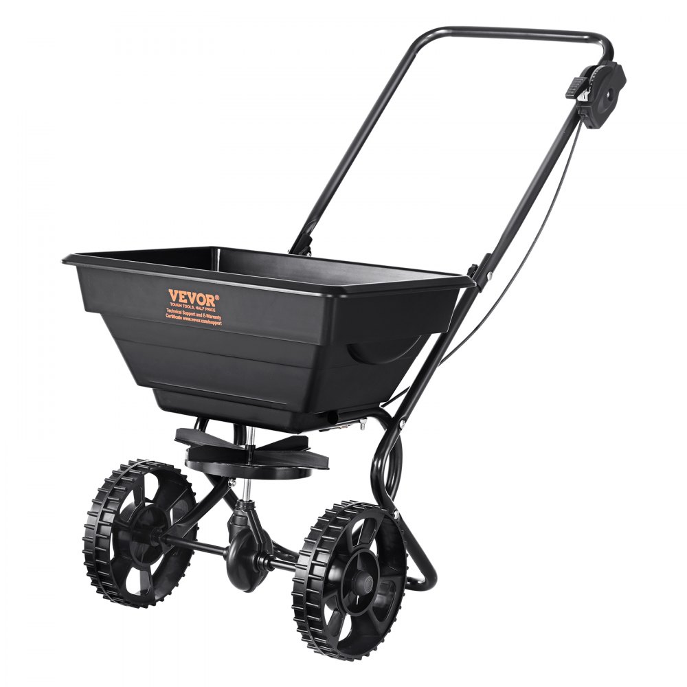 VEVOR Broadcast Spreader, 25 LB Walk-Behind Turf Spreader with 8" Wheels, Steel Push Fertilizer Spreader, Garden Seeder, and Salt Spreader, Designed for Residential, Farm, and Tough Terrain, Black - TCSBJ25LBS8Y3QYAMV0