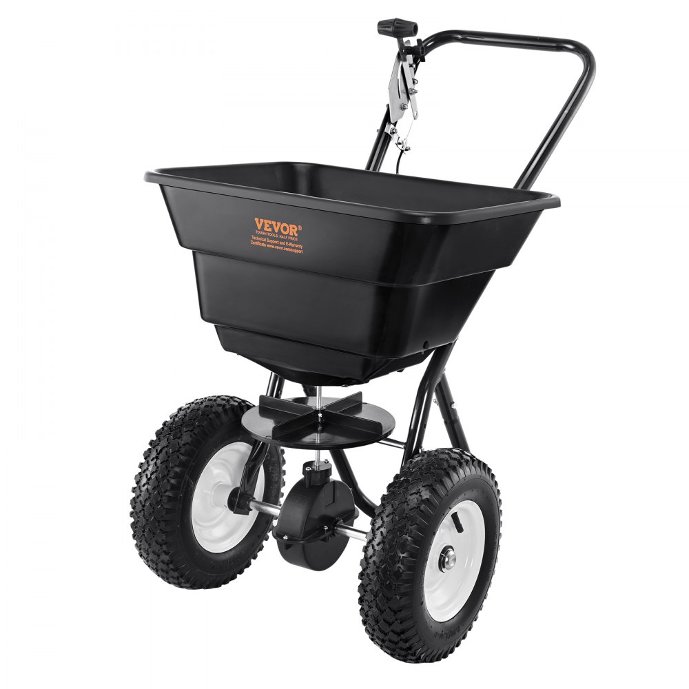 VEVOR Broadcast Spreader, 80 LB Walk-Behind Turf Spreader with 12" Wheels, Steel Push Fertilizer Spreader, Garden Seeder, and Salt Spreader, Designed for Residential, Farm, and Tough Terrain, Black - TCSBJ80LBS125B0P1V0