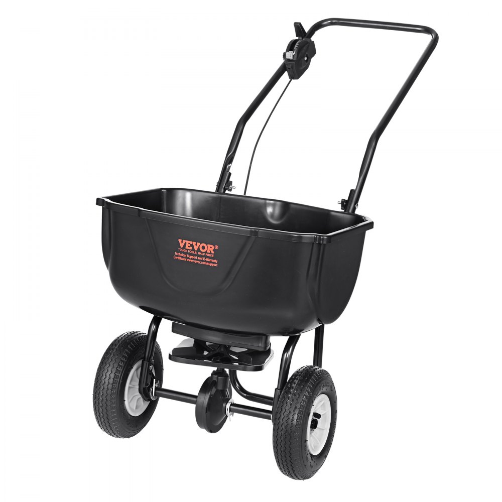 VEVOR Broadcast Spreader, 60 LB Walk-Behind Turf Spreader with 8" Wheels, Steel Push Fertilizer Spreader, Garden Seeder, and Salt Spreader, Designed for Residential, Farm, and Tough Terrain, Black - TCSBJ60LBS10UPDIBV0