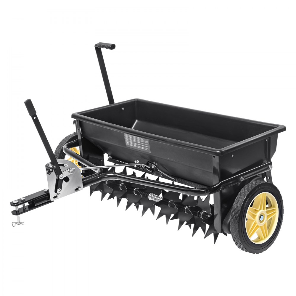 VEVOR Seed Spreader, 100 LB Capacity, Towable Poly Drop Design with 10" Wheels, Durable Steel Spike Aerator, for Efficient Fertilizing, Seeding, and Salt Distribution, Ideal for Home, Farm Use, Rug - QYSSBJ100LBSBIQCOV0