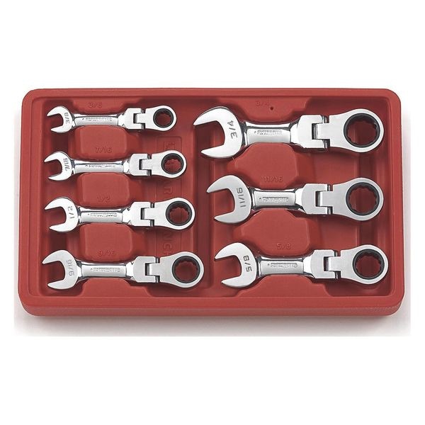 Gearwrench 7 Piece 72-Tooth 12 Point Stubby Flex Head Ratcheting Combination SAE Wrench Set - 9570