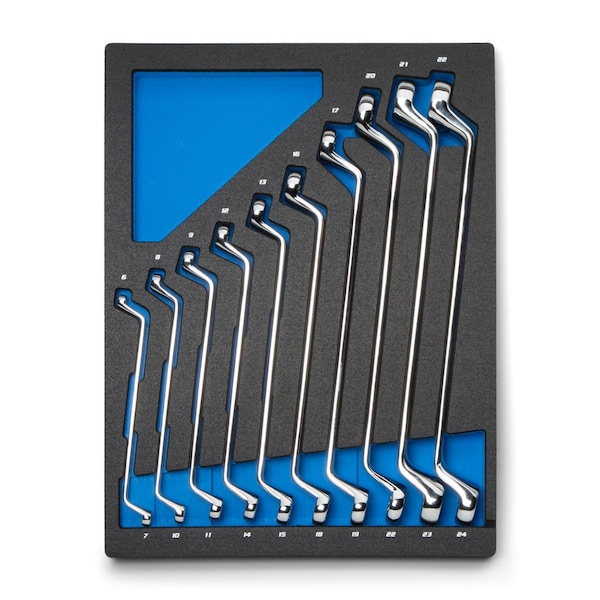 Capri Tools 75-Degree Deep Offset Double Box End Wrench Set, 6 to 24 mm, Metric, 10-Piece with Mechanic's Tray - CP11950-10MT