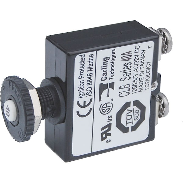 Blue Sea Systems Circuit Breaker, 40A, Not Rated, 3kA at 14.7V DC - 2137