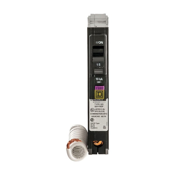 Square D Miniature Circuit Breaker, QO Series, 15A, 1 Pole, 120V AC, 10kA at 120V AC - QO115DFC