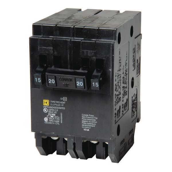 Square D Miniature Circuit Breaker, HOMT Series, 15A, 2x1, 1x2 Pole, 120/240V AC, 10kA - HOMT1515220