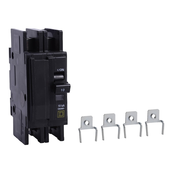 Square D Miniature Circuit Breaker, QOU Series, 10A, 2 Pole, 120/240V AC, 10kA at 120/240V AC - QOUR2103100