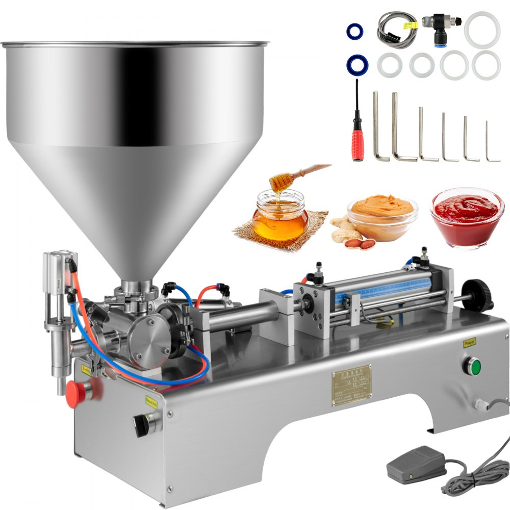 VEVOR Horizontal Pneumatic Liquid Filling Machine 10-300ML, Paste Liquid Filling Machine with 30L Hopper, Pneumatic Dual-use Paste Filling Machine for Cream Shampoo Liquids - GZJ10-300MLGTQDZHV1