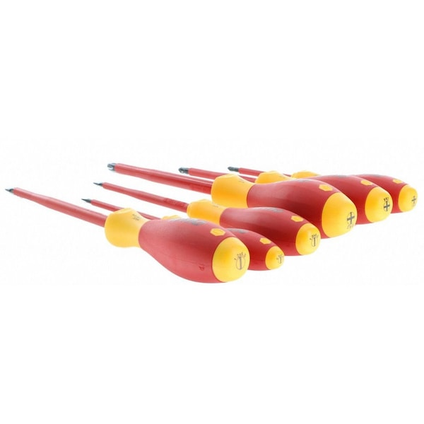 Wiha Insulated Screwdriver Set, Slotted/Phillips Tip, Alloy Steel with Cushion Grip, 6-Piece - 32092
