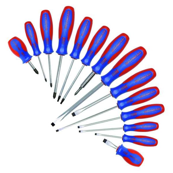 Westward Magnetized Tip Screwdriver Set, Phillips/Slotted/Torx Tip, Ergonomic Grip, 14-Piece - 401L80