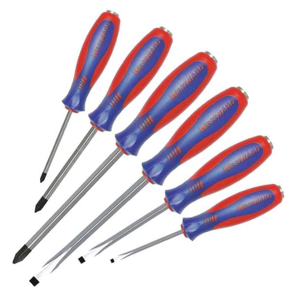 Westward Demolition Magnetized Tip Screwdriver Set, Phillips/Slotted Tip, Ergonomic Grip, 6-Piece - 401L77