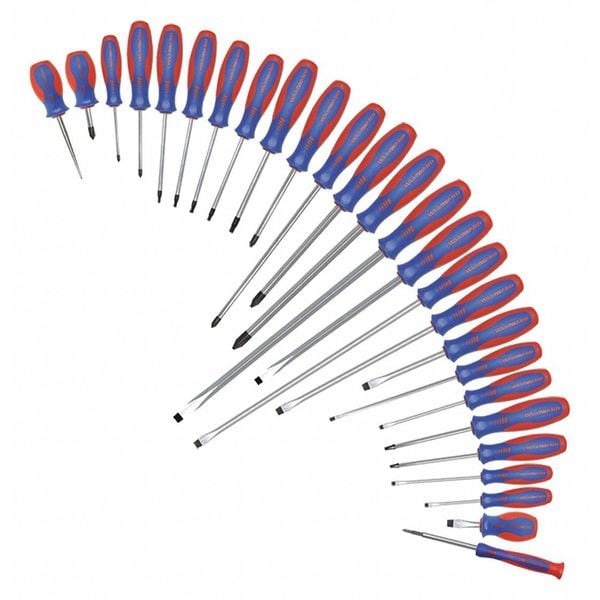 Westward Magnetized Tip Screwdriver Set, Phillips/Slotted/Square/Torx Tip, Ergonomic Grip, 26-Piece - 401L81