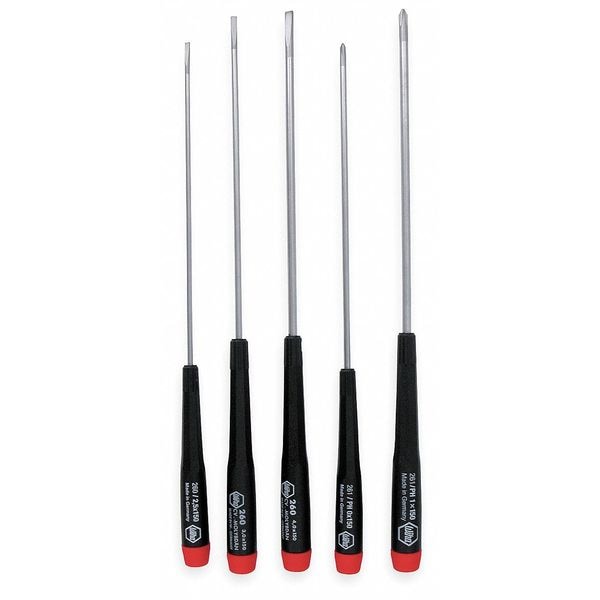 Wiha Precision Screwdriver Set, Phillips/Slotted Tip, 1/8 in, 3/32 in, 5/32 Tip Size, 5-Piece - 26192