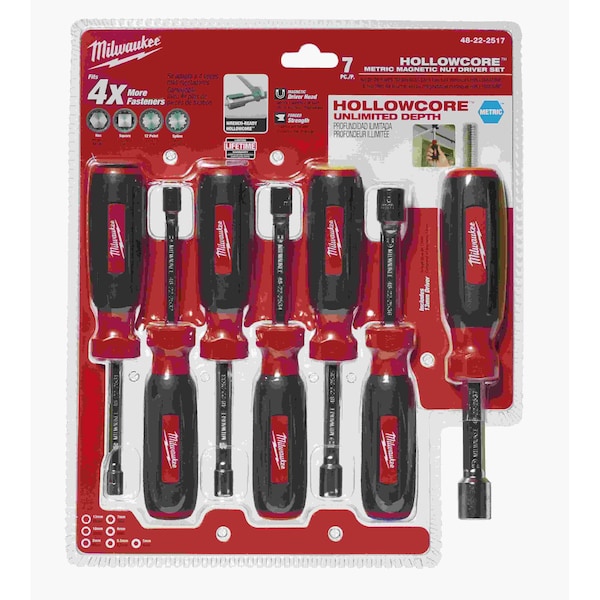 Milwaukee Tool 7 PC Magnetic HollowCore Metric Nut Driver Set - 48-22-2517