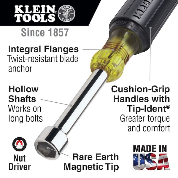 Klein Tools Nut Driver Set, Magnetic Nut Drivers, 6-Inch Shafts, 7-Piece - 647M