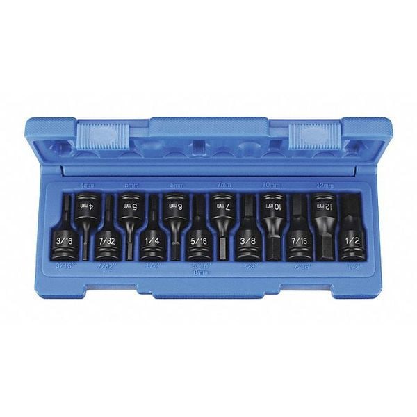 Grey Pneumatic 13 PC 3/8" DR FRACTIONAL & METRIC HEX DRIVER SET - 1298HC