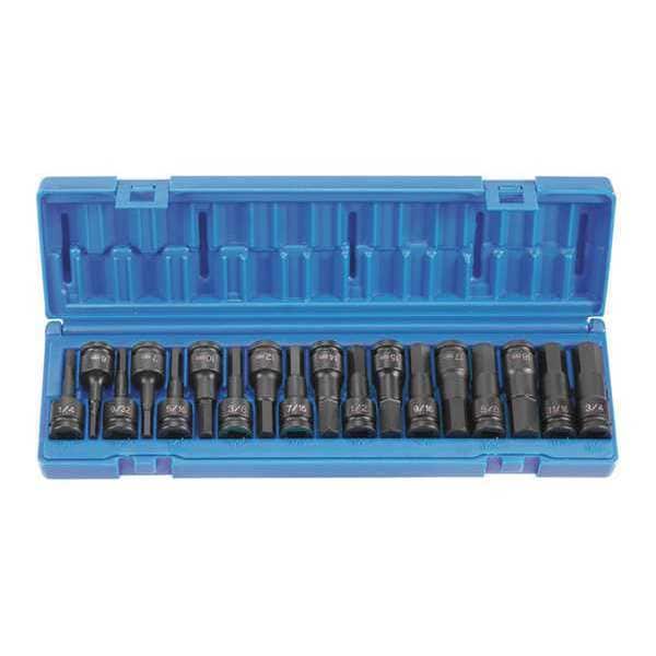 Grey Pneumatic 18 PC 1/2" DR COMBO HEX DRIVER SAE/METRIC SET - 1598HC