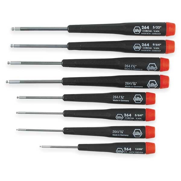 Wiha Prec. Screwdriver Set, Ball Hex, SAE, 8pcs. - 26490