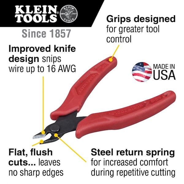 Klein Tools 5 in Diagonal Cutting Plier Flush Cut Narrow Nose Uninsulated - D275-5