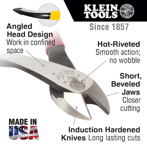 Klein Tools 8 1/8 in High Leverage Diagonal Cutting Plier Standard Cut Oval Nose Uninsulated - D248-8