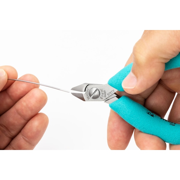 Erem Diagonal Cutting Pliers, 4-1/4", Flush, Tungsten Carbide, ESD-Safe, Cushion Grip Handles - 576TX