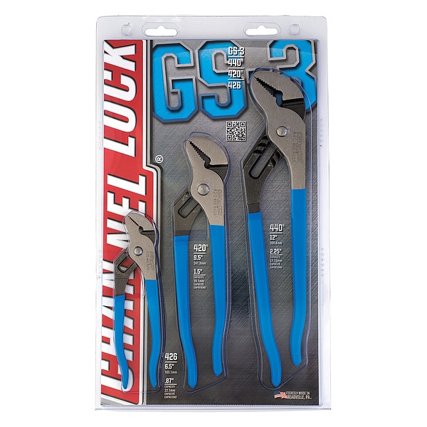 Channellock 3 Piece Plastic Grip Tongue and Groove Plier Set Dipped Handle - GS-3