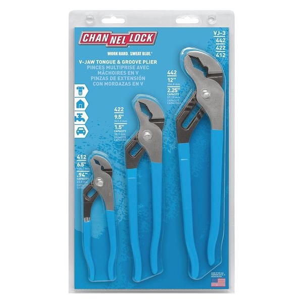 Channellock 3 Piece Plastic Grip Tongue and Groove Plier Set Dipped Handle - VJ-3
