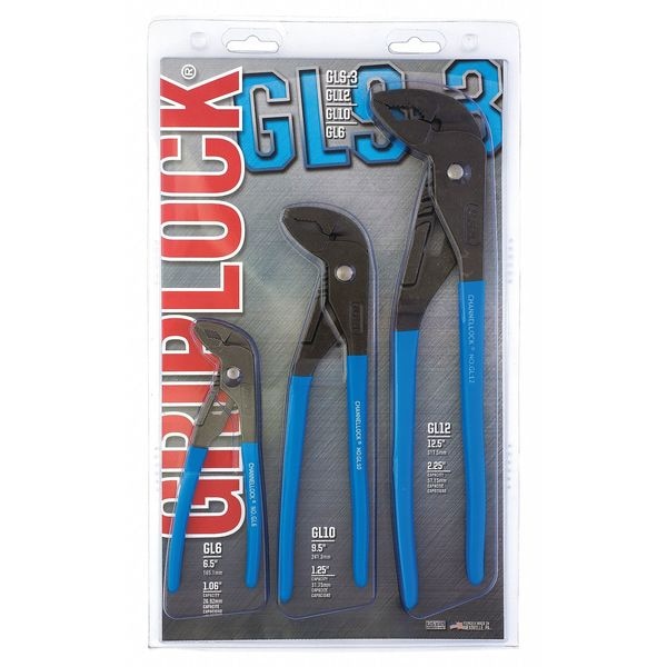 Channellock 3 Piece Griplock Plastic Grip Tongue and Groove Plier Set Dipped Handle - GLS-3