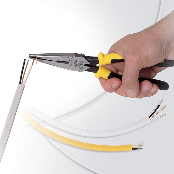Klein Tools 8 9/16 in J203 Needle Nose Plier, Side Cutter Plastic Dipped Handle - J203-8