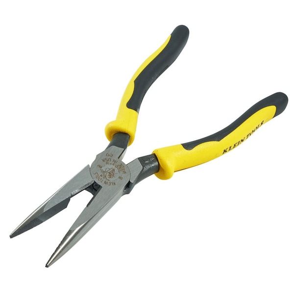 Klein Tools 8 9/16 in J203 Needle Nose Plier, Side Cutter Plastic Dipped Handle - J203-8