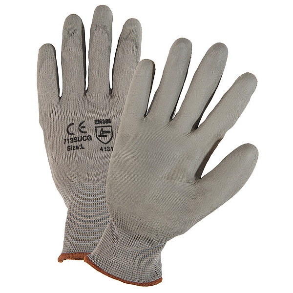 Pip Work Gloves, Gray, PU Coated, Nylon, M, PK12 - 713SUCG/M