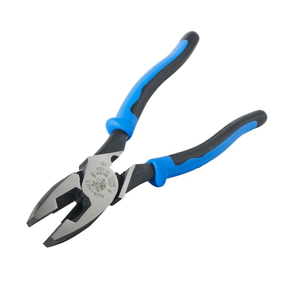 Klein Tools 9 1/2 in 2000(TM) Linemans Plier High Leverage w/ Fish Tape Puller, Wire Crimper, Steel - J2000-9NECRTP