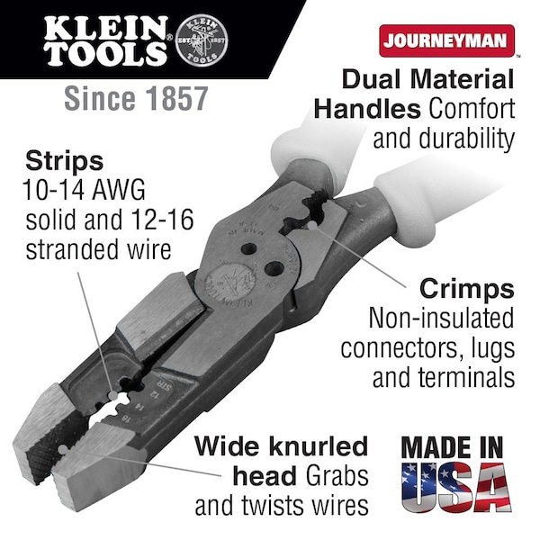 Klein Tools 8 in Linemans Plier High Leverage w/ Wire Crimper, Steel - J215-8CR