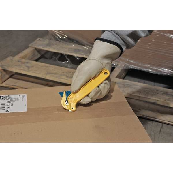 Pacific Handy Cutter Hook-Style Film Cutter, 6 1/2 in L, Straight Fixed Steel Blade, Ergonomic Plastic Handle, Yellow - DFC-364