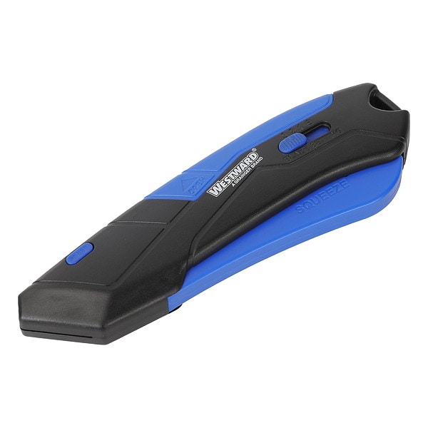 Westward Safety Knife, Self-Retracting, Multipurpose, Straight Steel Blade, Plastic Handle, Blue/Black - 22XP79