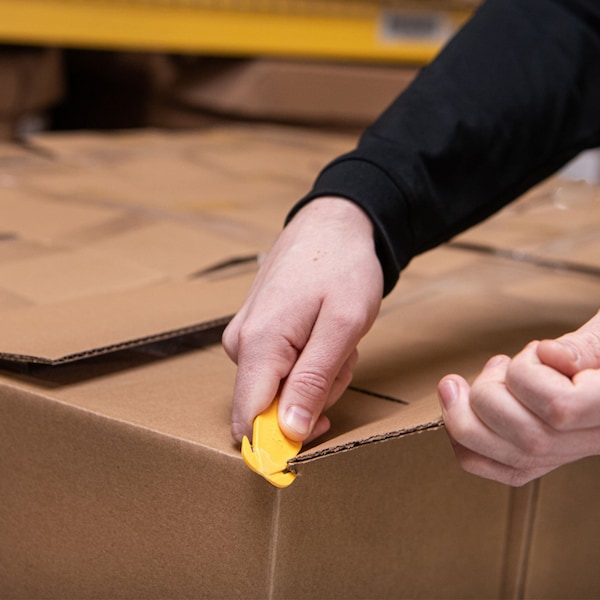 Klever Safety Cutter, Fixed Blade, Safety Recessed, Textured, For Banding and Boxes, Yellow, 100 Pack - KCJ-1Y-100