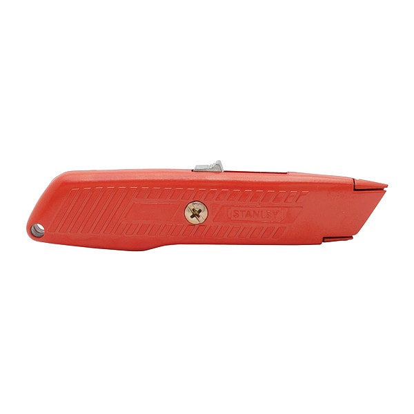 Stanley Safety Knife, Self-Retracting, 5 7/8 in L, Rounded Steel Safety Blade, General Purpose, Orange - 10-189C