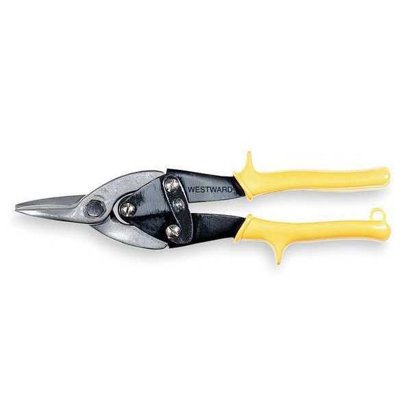 Westward Metal Cutting Snip, Straight, 9-3/4 in Length, 1-1/4 in Cutting Length, Steel, Soft Grip Handle - 5MX59