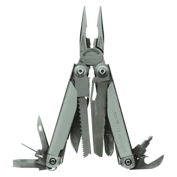 Leatherman Surge Multi-Tool, Blade Type Serrated, Blade Length 3 1/8 in, Black Oxide, 21 Functions - 830278