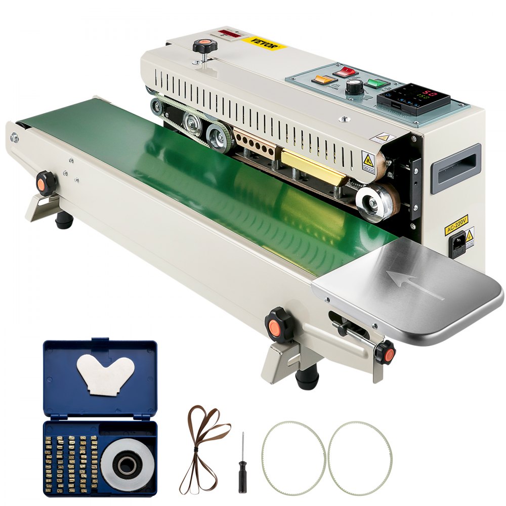 VEVOR Continuous Bag Band Sealing Machine FR900K Band Sealer Machine with Digital Temperature Control Horizontal Bag Sealer for 0.02-0.08 mm Plastic Bags Continuous Band Sealer w/ Printing Function - JTFKJFR900K110V01V1
