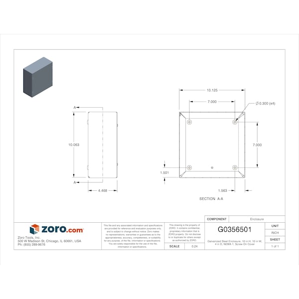 Wiegmann Carbon Steel Electrical Enclosures, 10 in H, 4 in D, 10 in W, NEMA 1, Screw On - SC101004GNK