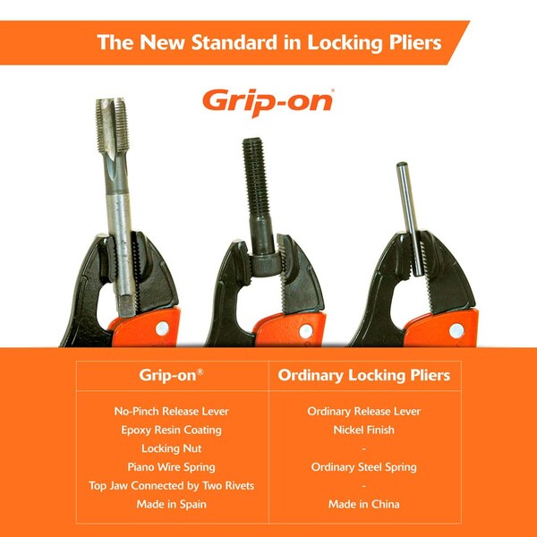 Grip-On 5 Locking Pliers, 118 Jaw Opening, Curved Jaws - 111-05