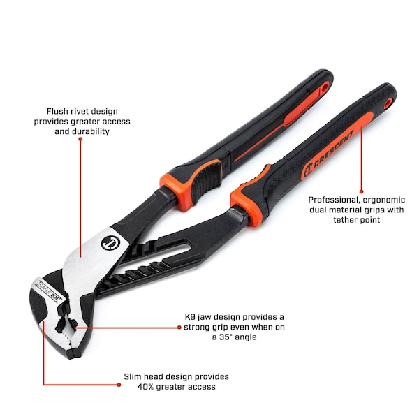 Crescent 10" Z2 K9™ V-Jaw Dual Material Tongue and Groove Pliers - RTZ210CGV