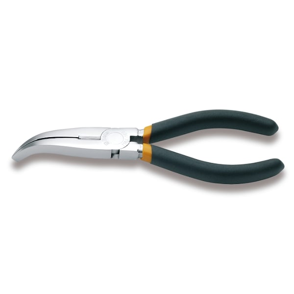 Beta 1164 160 Extra Long Bent Flat Knurled Nose Pliers, Slip Proof Double Layer Pvc Coated Handles - 011640006