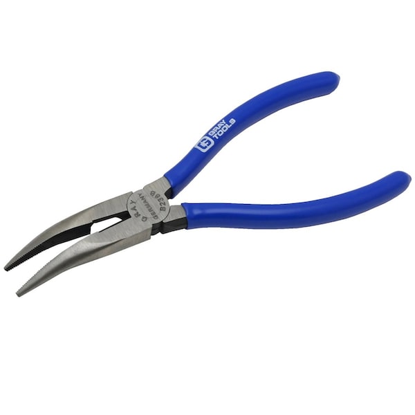 Gray Tools Needle Nose Pliers, 45° Curve With Cutter, 6-1/4" Long, 2" Jaw - B238B