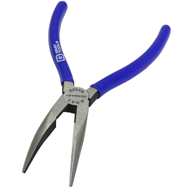 Gray Tools Needle Nose Pliers, 45° Curve With Cutter, 6-1/4" Long, 2" Jaw - B238B