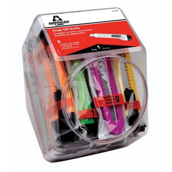 American Safety Razor 8 ./15MM Plastic Snap off Knife Neon Colors - Jar of 255, 25PK - 66-0456-CJAR