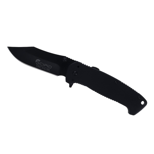 Scipio Night Tracer Assisted-Opening Pocket Knife Stainless Steel Folding Knife - Black - ST060B